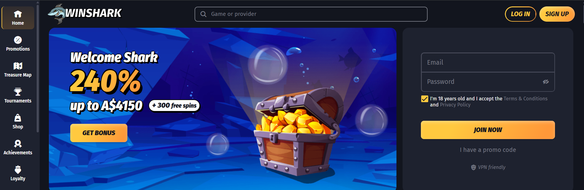 Winshark Casino screenshot